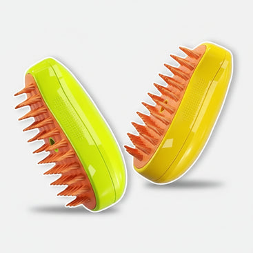 Two scalp massagers, one green and one yellow, on a white background.