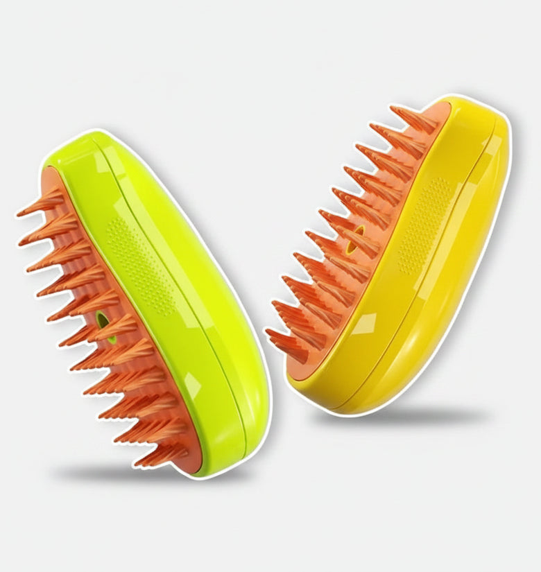Two scalp massagers, one green and one yellow, on a white background.