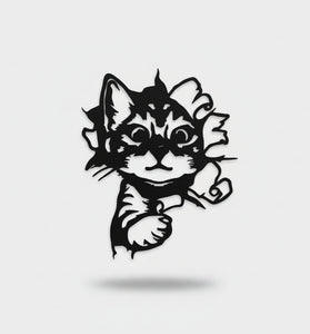 Illustration of a cat with dimensions on a beige background
