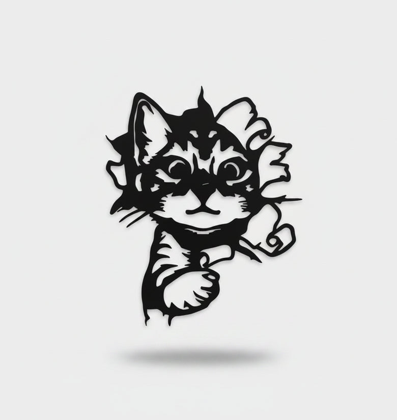 Illustration of a cat with dimensions on a beige background
