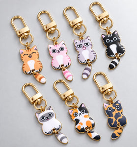 7-Piece Enamel Cat Keychain Set