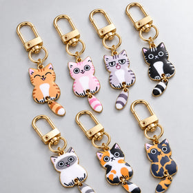 7-Piece Enamel Cat Keychain Set