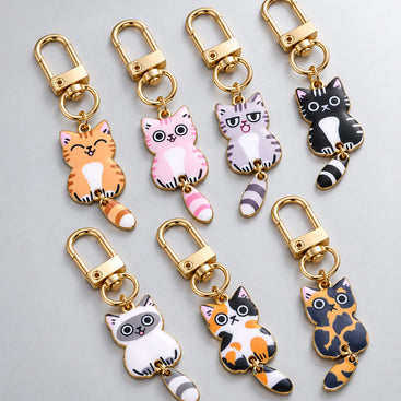 7-Piece Enamel Cat Keychain Set