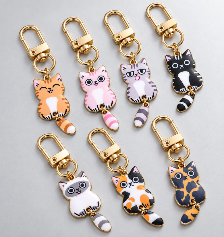 7-Piece Enamel Cat Keychain Set