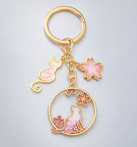 Cherry Blossom Cat Keychain