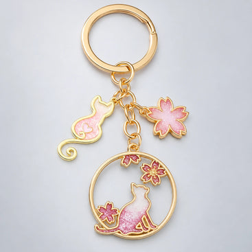 Cherry Blossom Cat Keychain