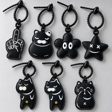 Playful Cartoon Leather Keychain