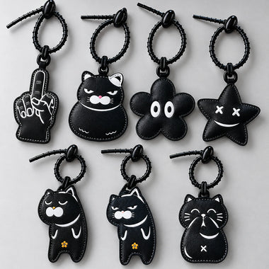 Playful Cartoon Leather Keychain