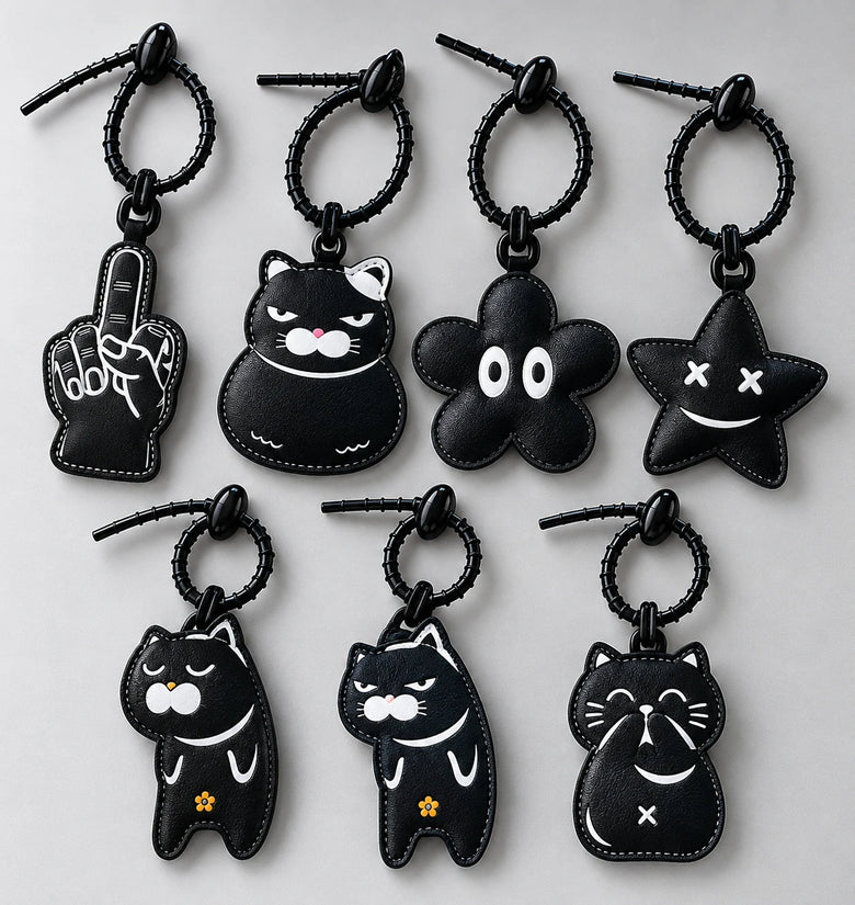 Playful Cartoon Leather Keychain