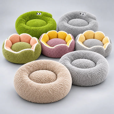 Plush Round Cat Bed with Raised Sides