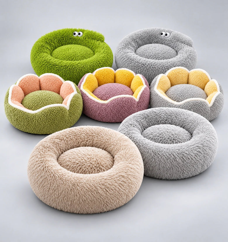 Plush Round Cat Bed with Raised Sides