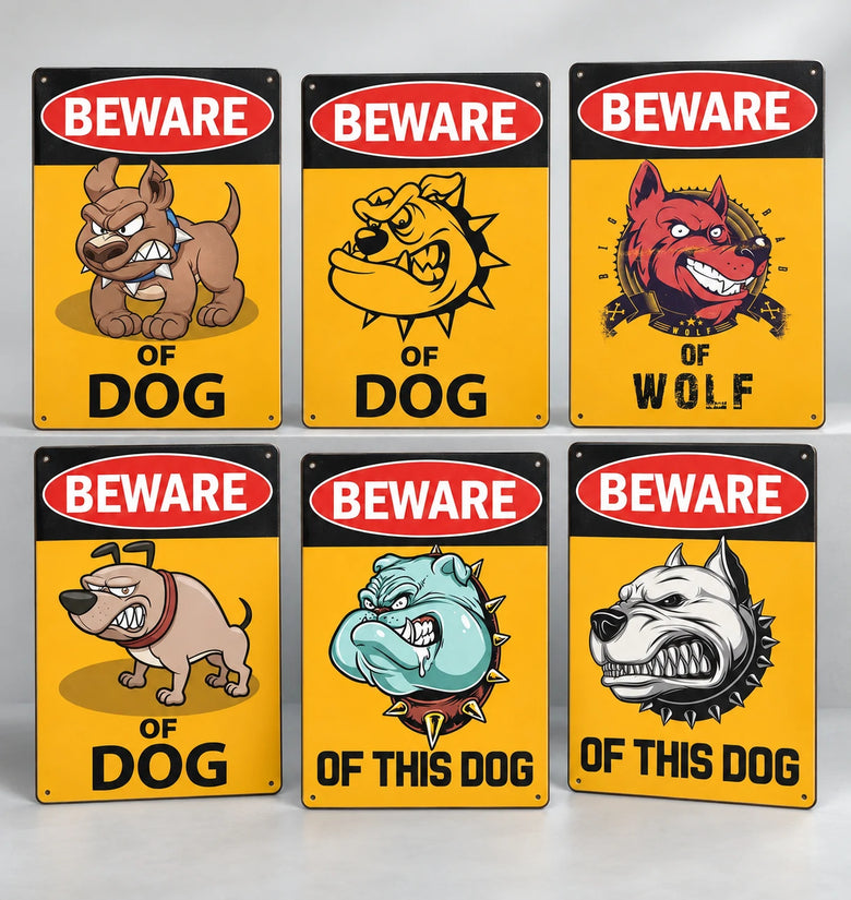 Vintage Beware of Dog Metal Warning Sign