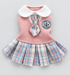 Plaid Pet Dress with Knitted Top