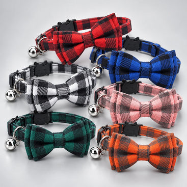 Plaid Bow Tie Cat Collar with Bell