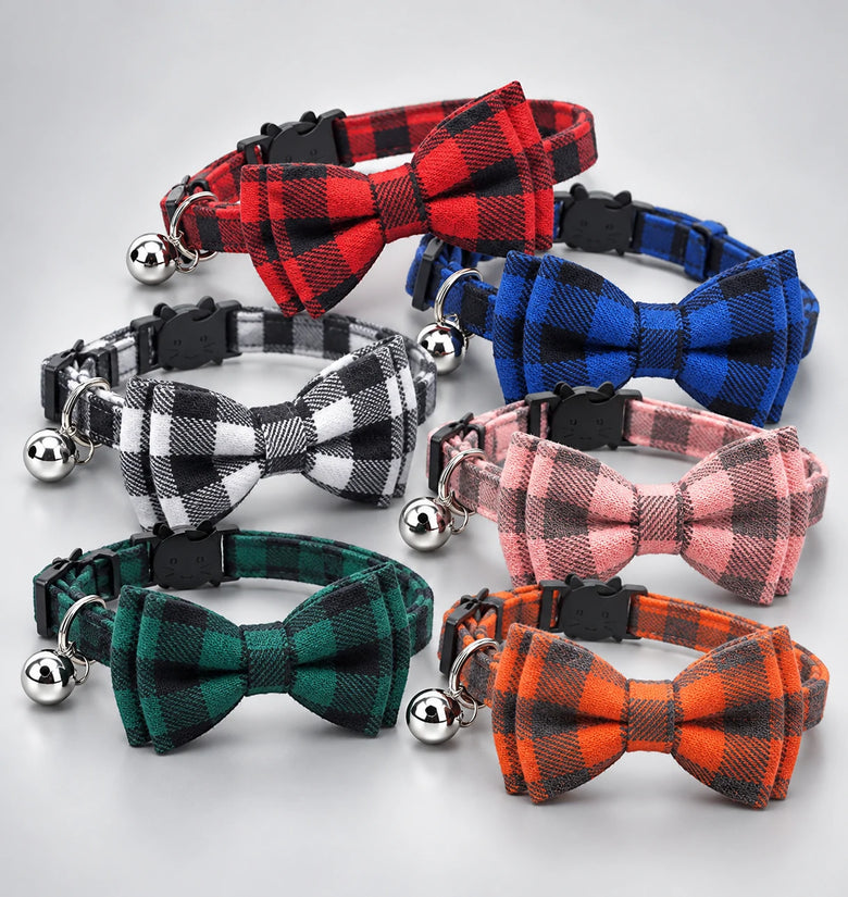 Plaid Bow Tie Cat Collar with Bell