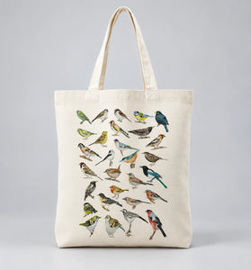 Colourful Bird Print Canvas Tote Bag
