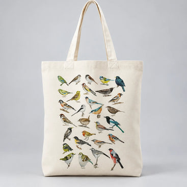 Colourful Bird Print Canvas Tote Bag