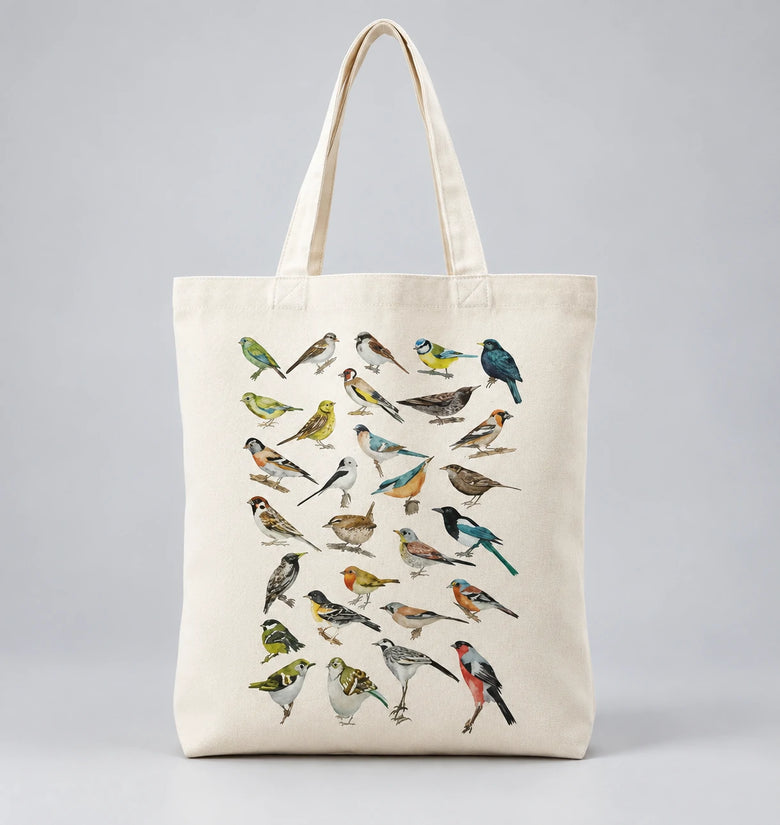 Colourful Bird Print Canvas Tote Bag