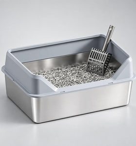 High-Sided Stainless Steel Cat Litter Tray
