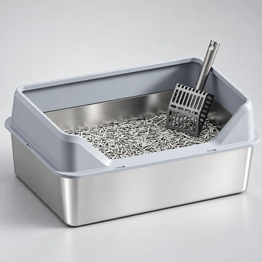 High-Sided Stainless Steel Cat Litter Tray