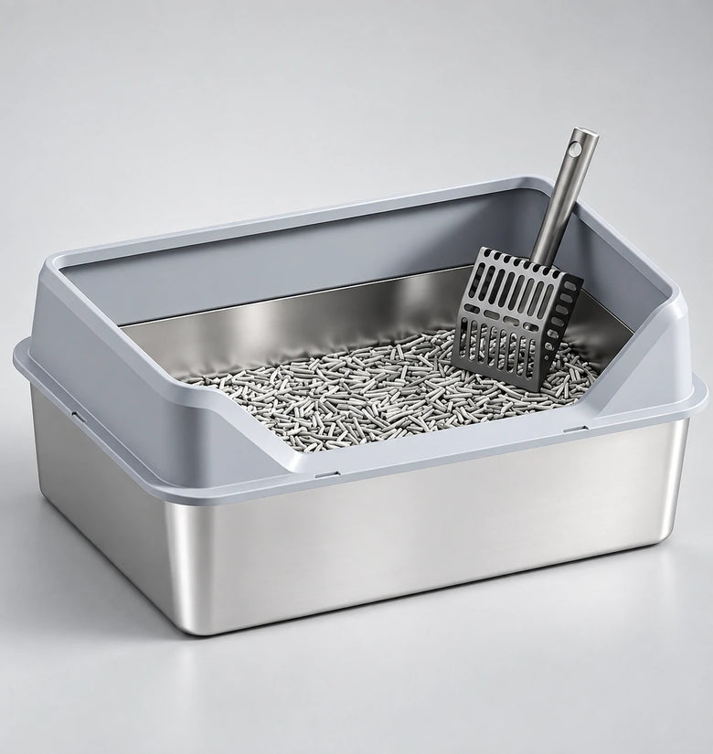 High-Sided Stainless Steel Cat Litter Tray