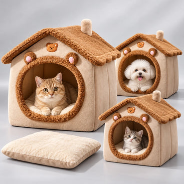 Foldable Pet Cave Bed with Removable Cushion