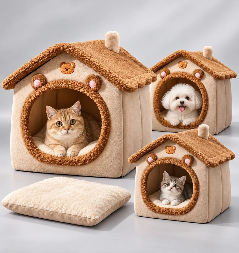 Foldable Pet Cave Bed with Removable Cushion