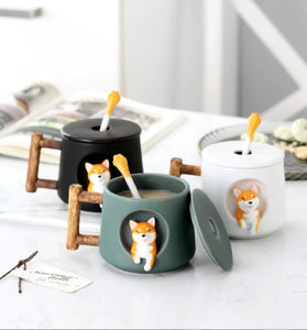 3D Shiba Inu Ceramic Mug with Spoon