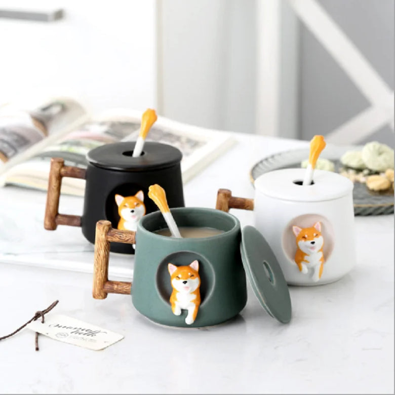 3D Shiba Inu Ceramic Mug with Spoon