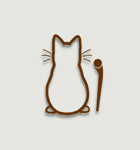 Brown line drawing of a cat with a microphone on a white background