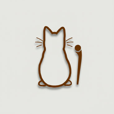 Brown line drawing of a cat with a microphone on a white background
