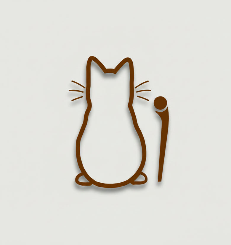 Brown line drawing of a cat with a microphone on a white background