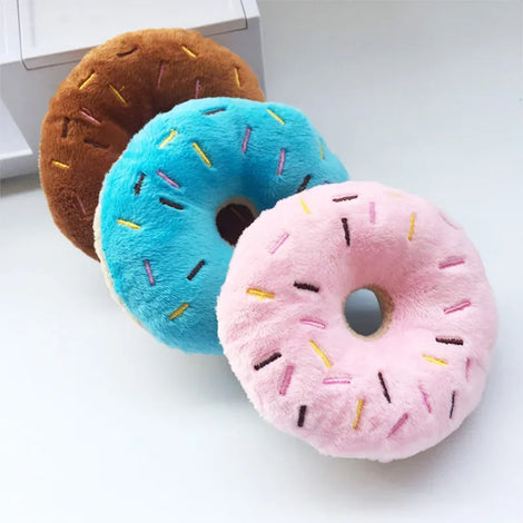 Plush Donut Squeaky Dog Toy