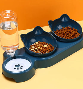 3-in-1 Tilted Cat Bowl Set with Water Feeder