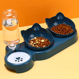 3-in-1 Tilted Cat Bowl Set with Water Feeder