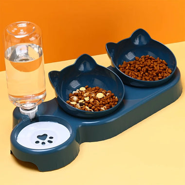 3-in-1 Tilted Cat Bowl Set with Water Feeder