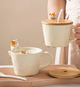 3D Dog & Cat Ceramic Mug with Spoon