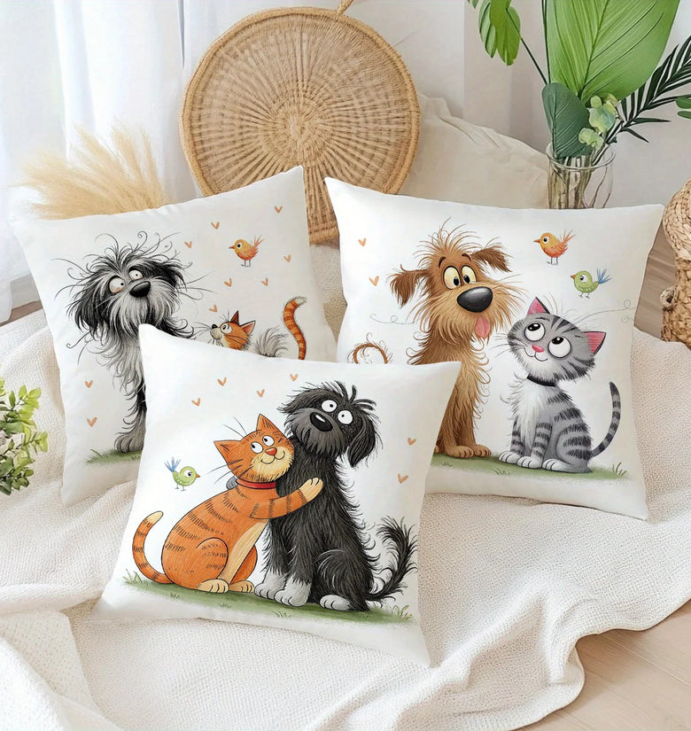4-Piece Dog & Cat Cushion Cover Set