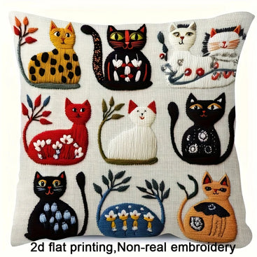 Vintage Folk Art Cat Cushion Cover