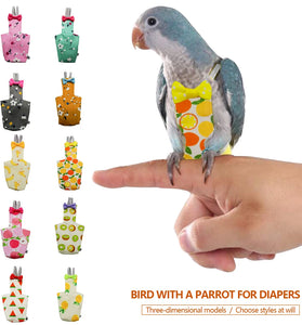 Parrot Diaper with Bowtie Cute Colorful Fruit Floral Cockatiel Pigeons Small Medium Large Pet Birds Flight Suit Clothes Washable
