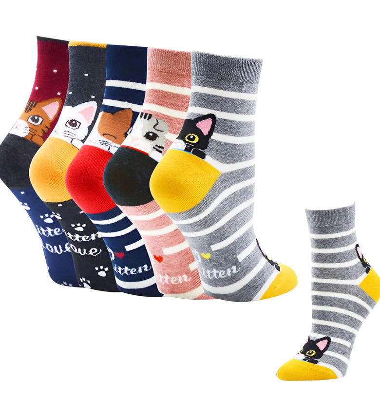 5-Pair Cute Cat Women’s Socks Set