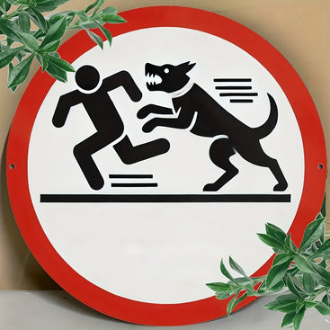 Round Dog Warning Sign