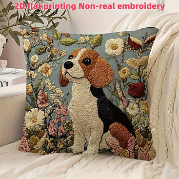 Vintage Beagle Floral Cushion Cover