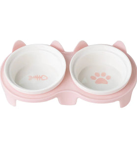 Angled Double Ceramic Cat Bowl