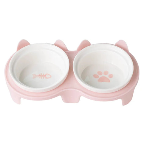 Angled Double Ceramic Cat Bowl