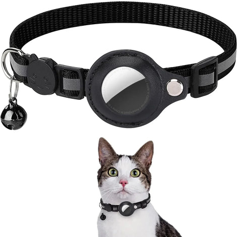 Adjustable Reflective Cat Collar with Detachable AirTag Holder Waterproof Anti-Lost Pet Collar for Kitten