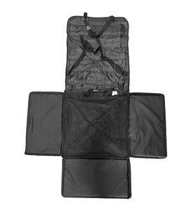Black car seat cover with straps on a white background